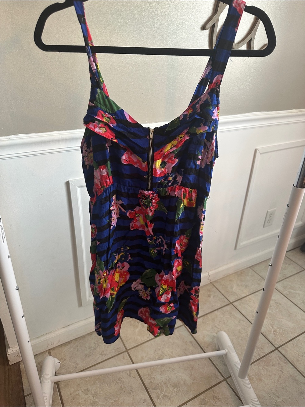 Floral Stripe Navy Sleeveless Sundress